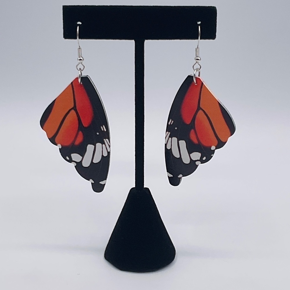 Butterfly Wing Earrings Dangle Hook Colorful Boho Festival Beach Monarch Gift
